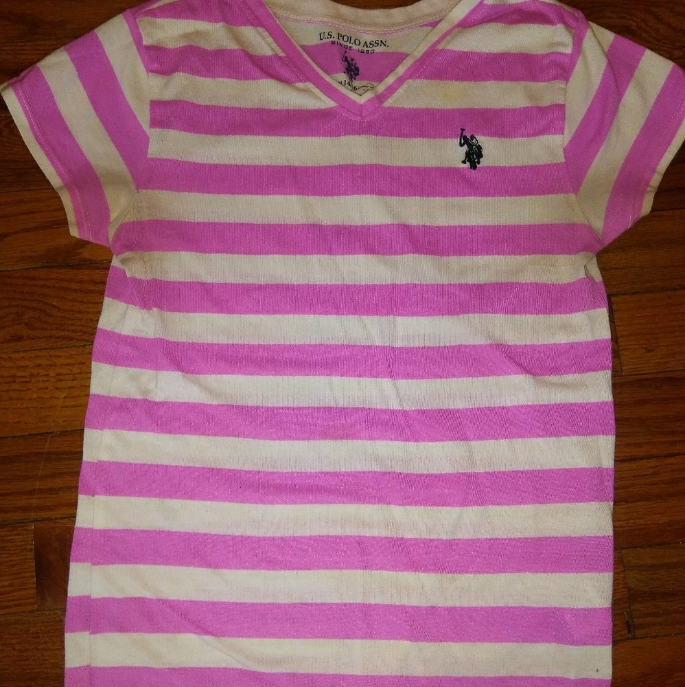 U.S POLO ASSN Pink and White Striped Shirt